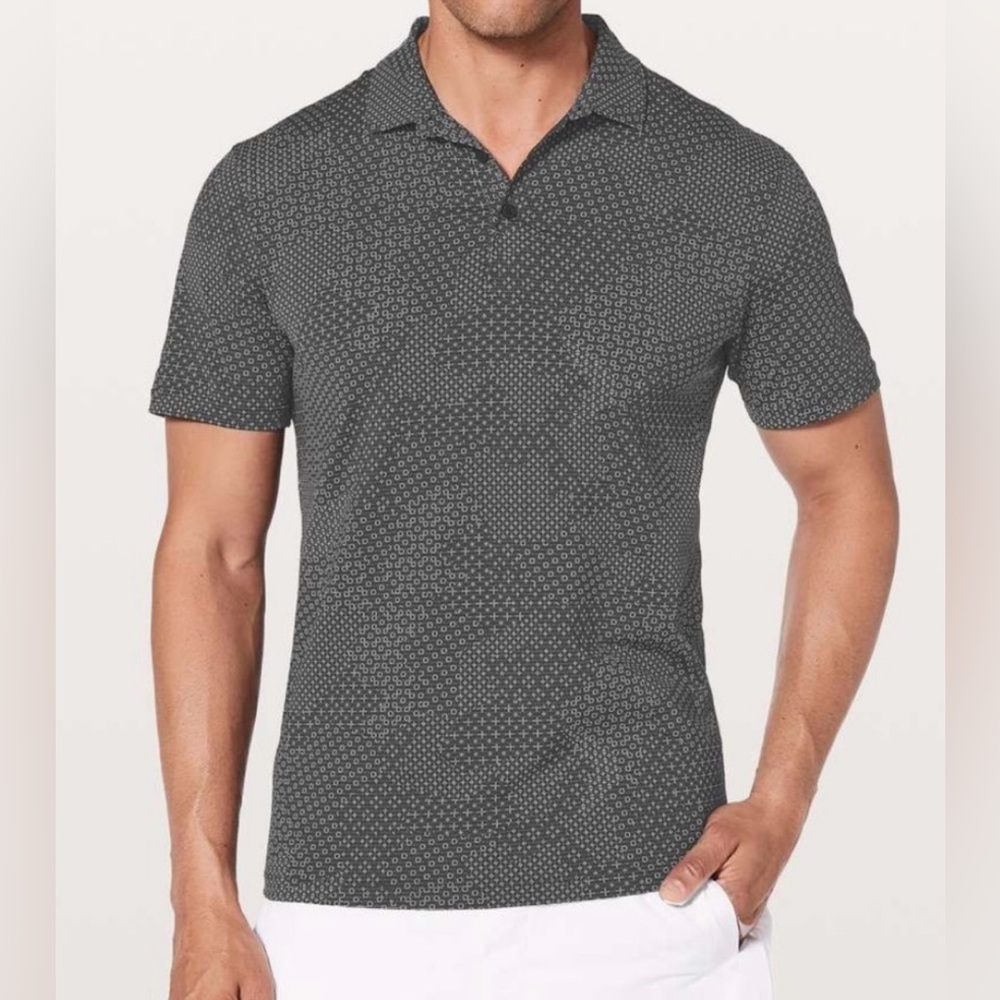 Lululemon Propel Polo Stitch Camp Grey Deep Coal Luxreme Mens Golf Stretch